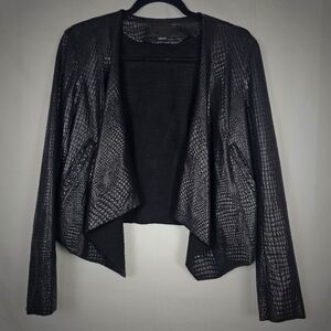 Blank NYC Black Crocodile Faux Leather Suede Drape Front Jacket